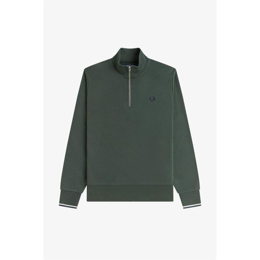 Fred Perry Mens Logo Half Zip Sweatshirt / Court Green